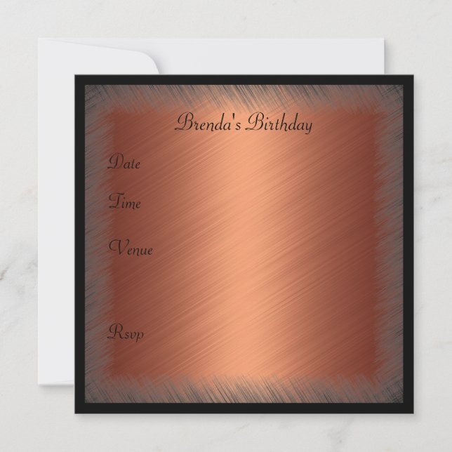 Invitación Cumpleaños Cobre Desgastado y Negro Des (Anverso)