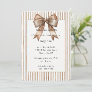 Invitación Cumpleaños Cocoa Lazos Marrón Crema Rayas