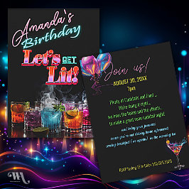Invitación Cumpleaños Cóctel Hielo Seco Neón Luz Negra