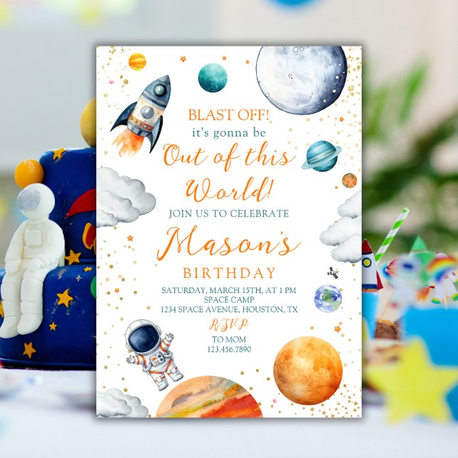 Invitación Cumpleaños Cohete Astronauta Espacio Exterior Desp (Subido por el creador)