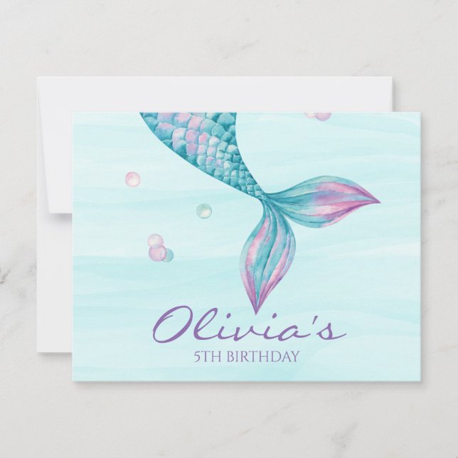 Invitación Cumpleaños cola de sirena (Anverso)