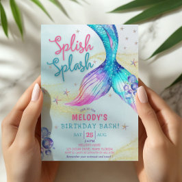 Invitación Cumpleaños Cola de Sirena Brillo Splash