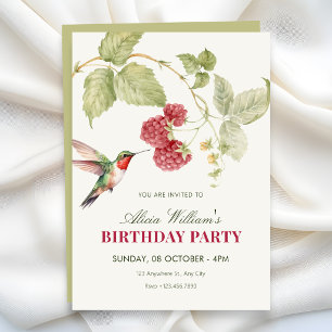 Invitación Cumpleaños colibrí frambuesas florales