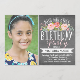 Invitación Cumpleaños color de rosa de la pizarra el   de la