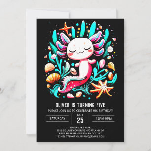 Invitación Cumpleaños coloreado de Axolotl impresable