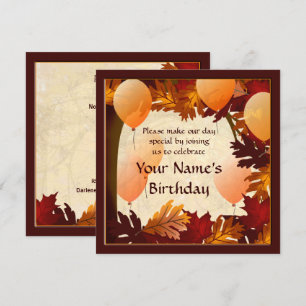 Invitación Cumpleaños Colores de Otoño Árbol deja Fiesta Pers