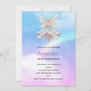 Invitación Cumpleaños Colores Pastel Hada Ángel Mágico