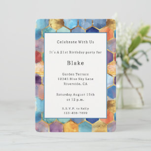 Invitación Cumpleaños Colorido Azul Púrpura Naranja Amarillo