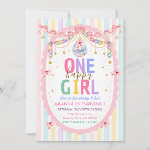 Invitación Cumpleaños Colorido de 1 año de una niña feliz