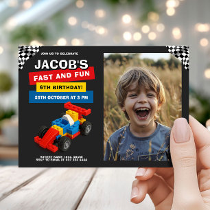 Invitación Cumpleaños Colorido de Coche de Carreras con foto