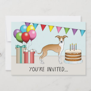 Invitación Cumpleaños Colorido de Galgo Italiano Beige y Blan