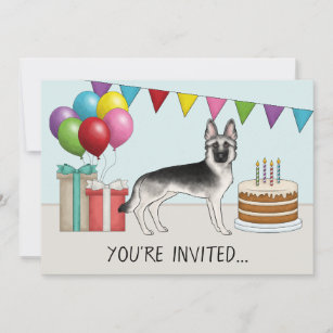 Invitación Cumpleaños colorido de perro pastor alemán platead