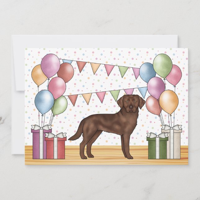 Invitación Cumpleaños colorido de perro recuperador de chocol (Anverso)