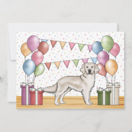 Invitación Cumpleaños Colorido de Perro Retriever Dorado Crem