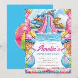 Invitación Cumpleaños Colorido en Parque Acuático