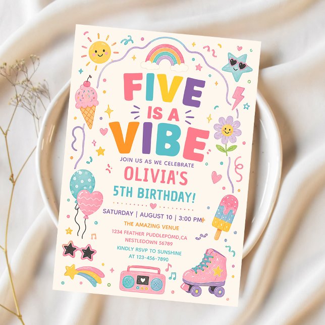 Invitación Cumpleaños Colorido Five Is a Vibe (Subido por el creador)
