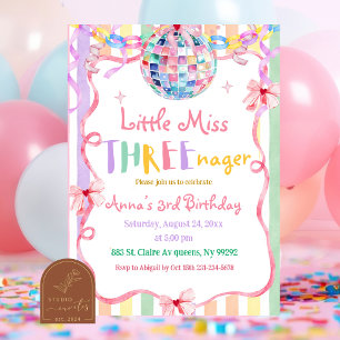Invitación Cumpleaños Colorido Pastel Little Miss Threenager