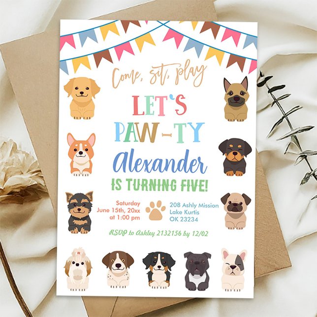 Invitación Cumpleaños colorido pastel vamos a pawty perro (Subido por el creador)