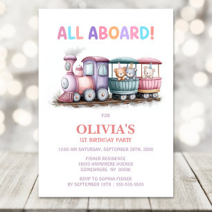 Invitación Cumpleaños Colorido Tren 1er A bordo