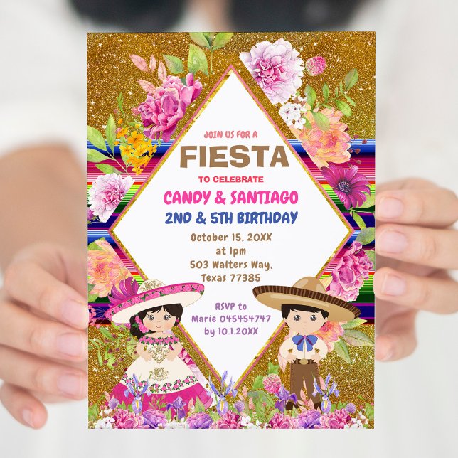 Invitación Cumpleaños Combinado De Fiesta Floral Mexicana (Subido por el creador)