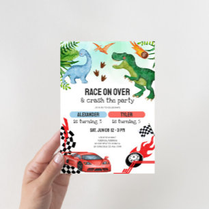 Invitación Cumpleaños compartido de hermanos con dinosaurios 