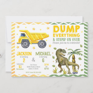 Invitación Cumpleaños compartido de hermanos de dinosaurios y
