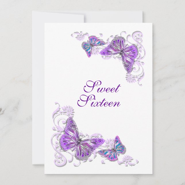 Invitación Cumpleaños compromiso boda blanco morado (Anverso)