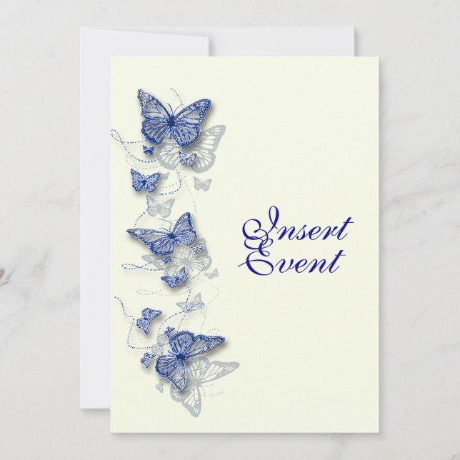 Invitación Cumpleaños compromiso boda crema azul (Anverso)