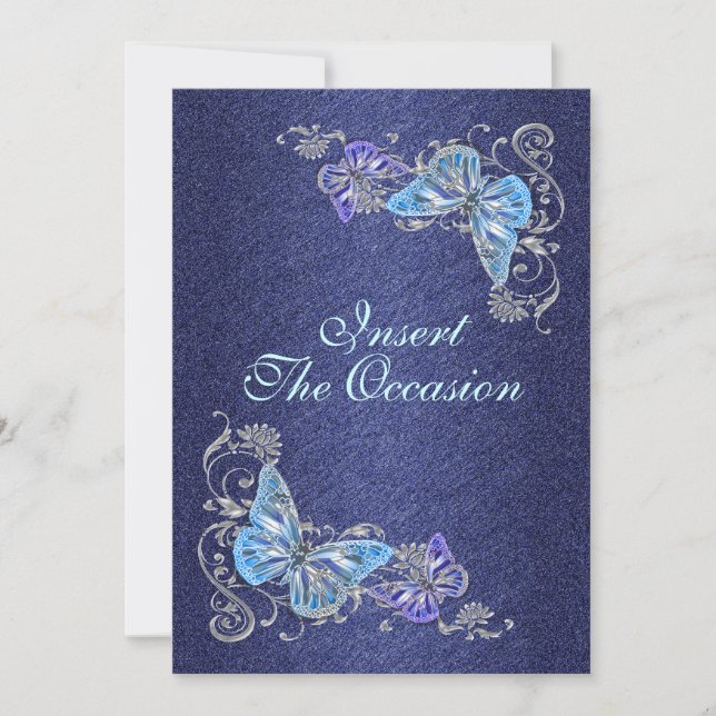 Invitación Cumpleaños compromiso boda plata azul (Anverso)