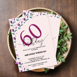 Invitación Cumpleaños con Acuarela Floral Verde Púrpura
