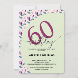 Invitación Cumpleaños con Acuarela Floral Verde Púrpura