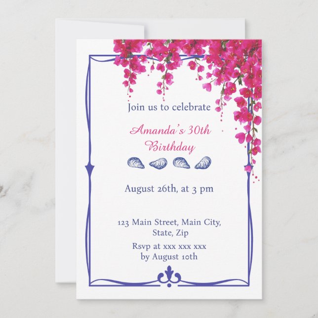 Invitación Cumpleaños con ambiente griego (Anverso)