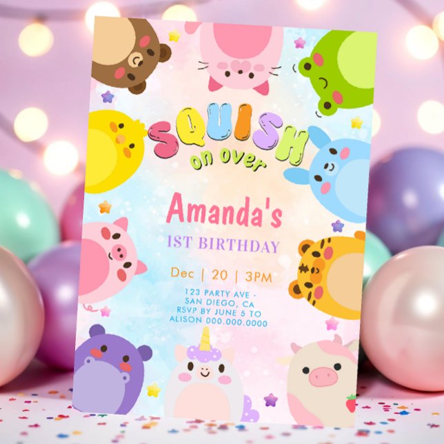 Invitación Cumpleaños con Animal Squish On Over (Subido por el creador)
