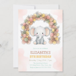 Invitación Cumpleaños con Arco de Globos de Elefante Adorable