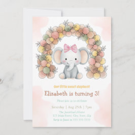 Invitación Cumpleaños con arco de globos de elefante bebé lin