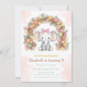 Invitación Cumpleaños con arco de globos de elefante bebé lin