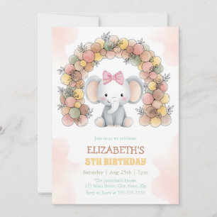 Invitación Cumpleaños con arco de globos de elefante lindo