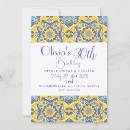 Invitación Cumpleaños con Baldosa Detallada Amarilla y Azul