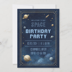 Invitación Cumpleaños con Borde de Planeta con Estampado de O