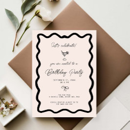 Invitación Cumpleaños con borde en cursiva de lazo caprichoso