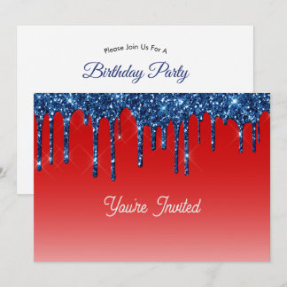 Invitación Cumpleaños con Brillo Azul y Rojo al Estilo Americ