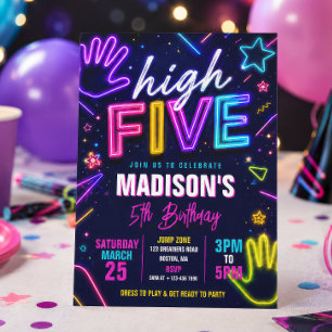 Invitación Cumpleaños con brillo de neón High Five