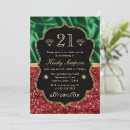 Invitación Cumpleaños con brillo de vacaciones rojo y verde
