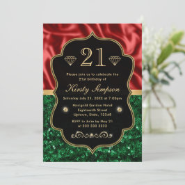 Invitación Cumpleaños con brillo de vacaciones rojo y verde