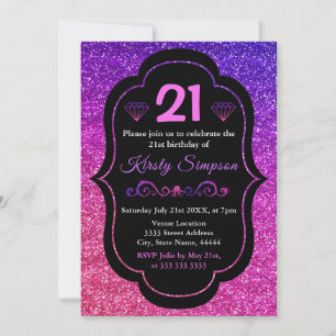Invitación Cumpleaños con brillo gradiente púrpura y rosa bri