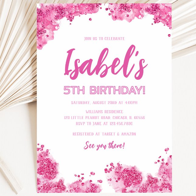 Invitación Cumpleaños con Brillo Rosa (Subido por el creador)