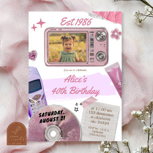 Invitación Cumpleaños con cámara digital rosa retro Y2K