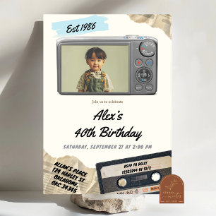 Invitación Cumpleaños con cámara digital vintage retro
