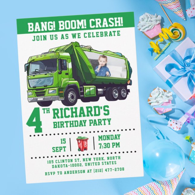 Invitación Cumpleaños con Camión de Basura de Foto Personaliz (Subido por el creador)