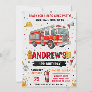 Invitación Cumpleaños con camión de bomberos personalizado